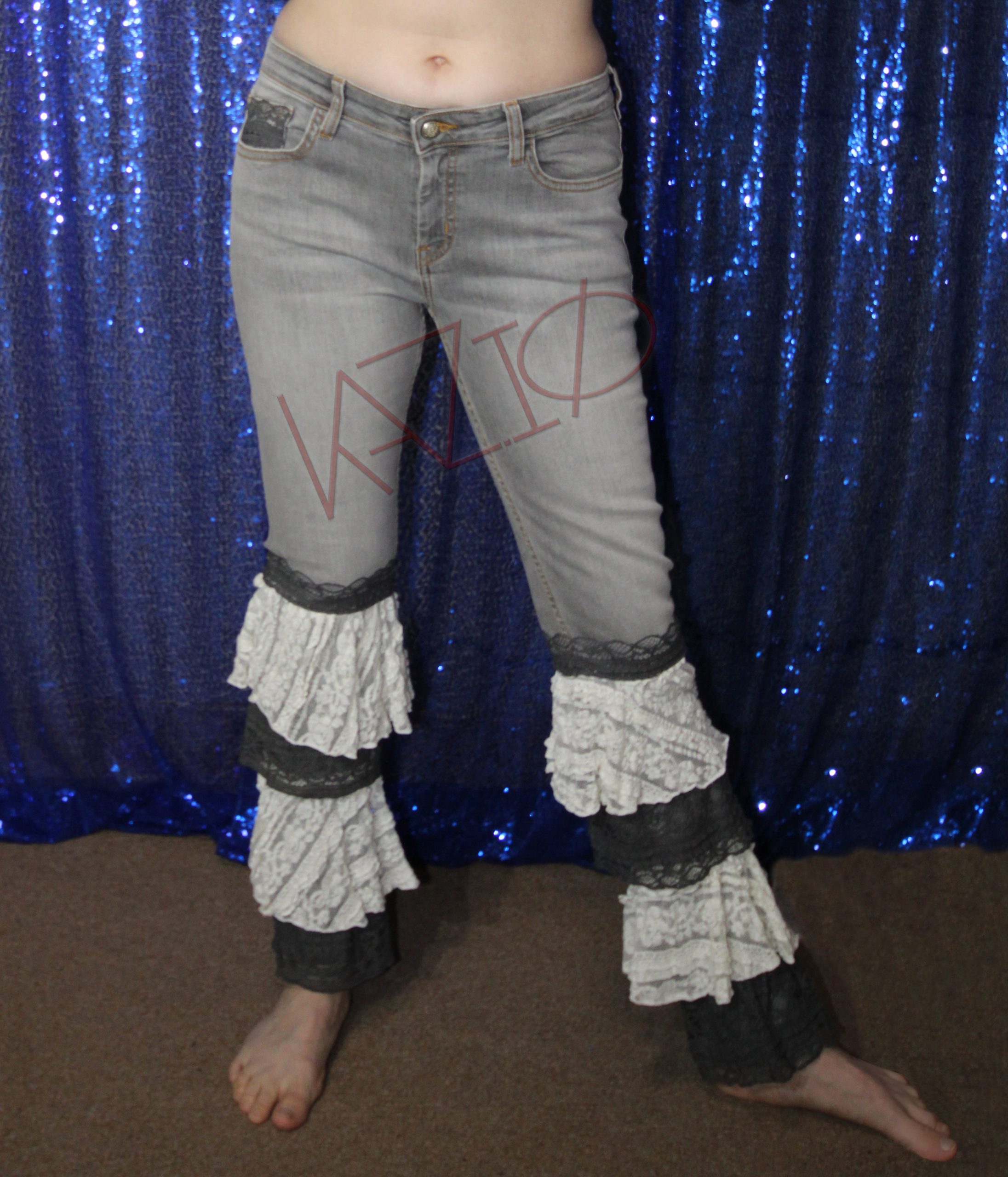 Jean gris pattes d'eph en dentelles